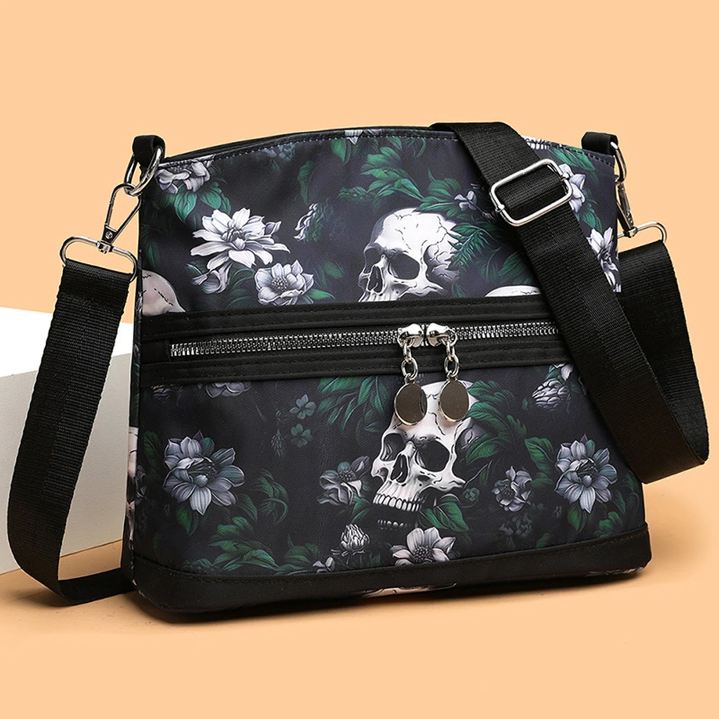 Skull Graphic Crossbody Purse for Women Commuter Multi Pocket Everyday Crossbody Bag Stylish Spacious Shoulder Ladies Purse Peaceful Pleasures Health and Wellness
