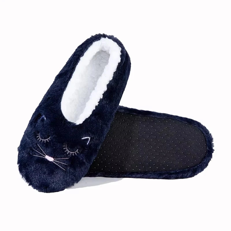 Women's Fluffy Cat Plush Slippers – Warm Non-Slip Indoor Shoes