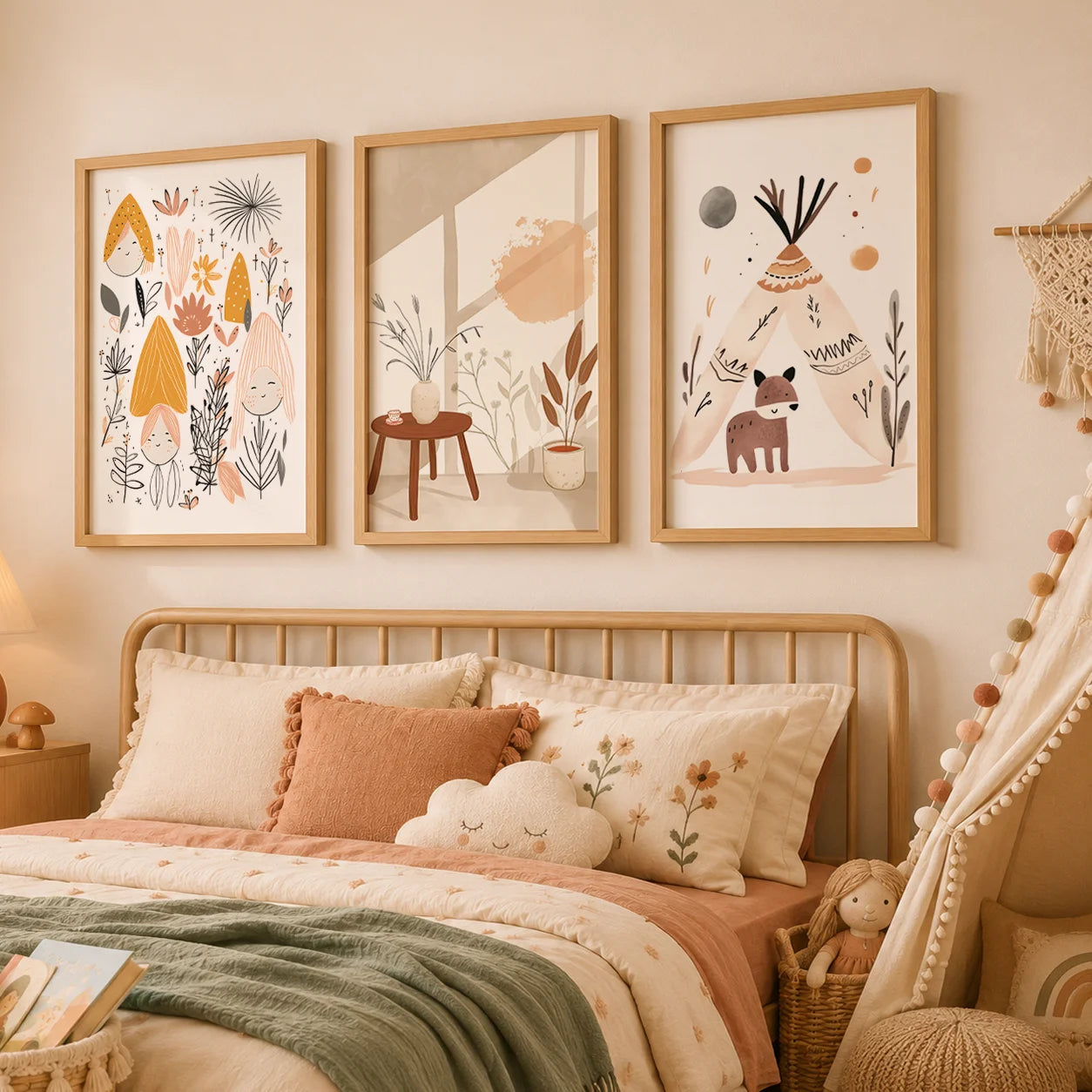 Nursery Wall Art Boho Cute Girl Teepee Canvas Painting Nordic Poster Print for Baby Girl Kids Bedroom Decor Peaceful Pleasures Health and Wellness
