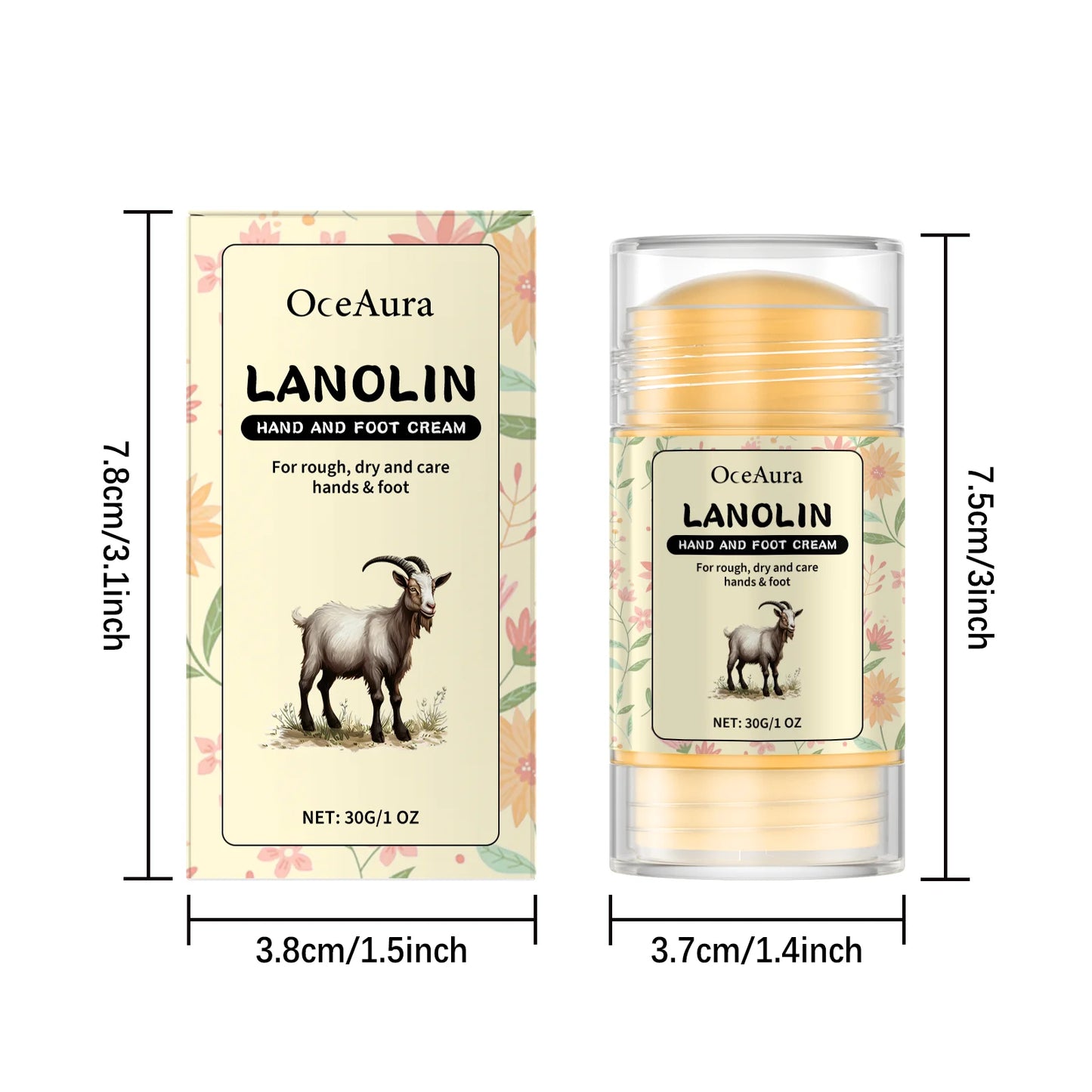 Lanolin Hand Foot Stick For Dry Cracked Rough Skin Gentle Moisturizing Nourishing Anti Crack Preventing Your Feet From Cracking Peaceful Pleasures Health and Wellness 30g Boxed