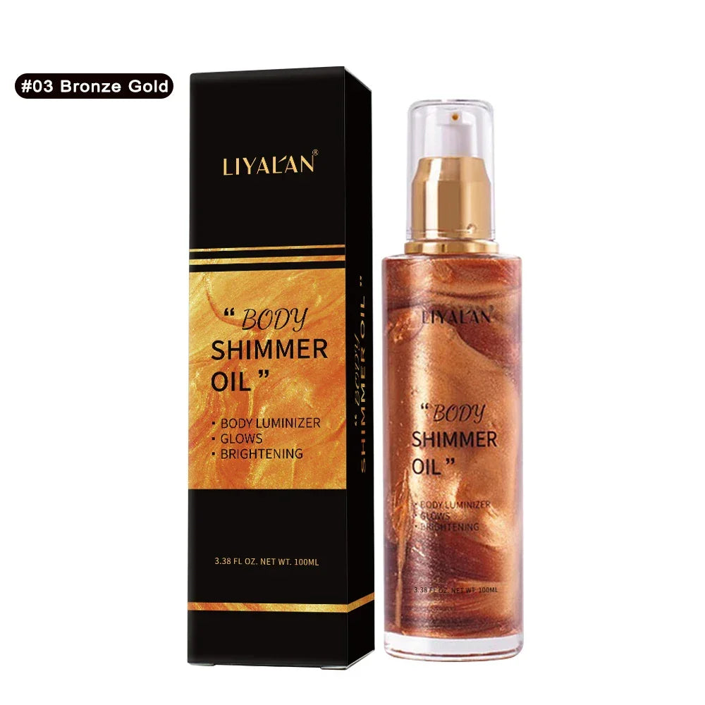Body Shimmer Oil – Liquid Highlighter & Glow Illuminator 100ml Peaceful Pleasures Health and Wellness 03-Bronze Gold China Mainland 100ml