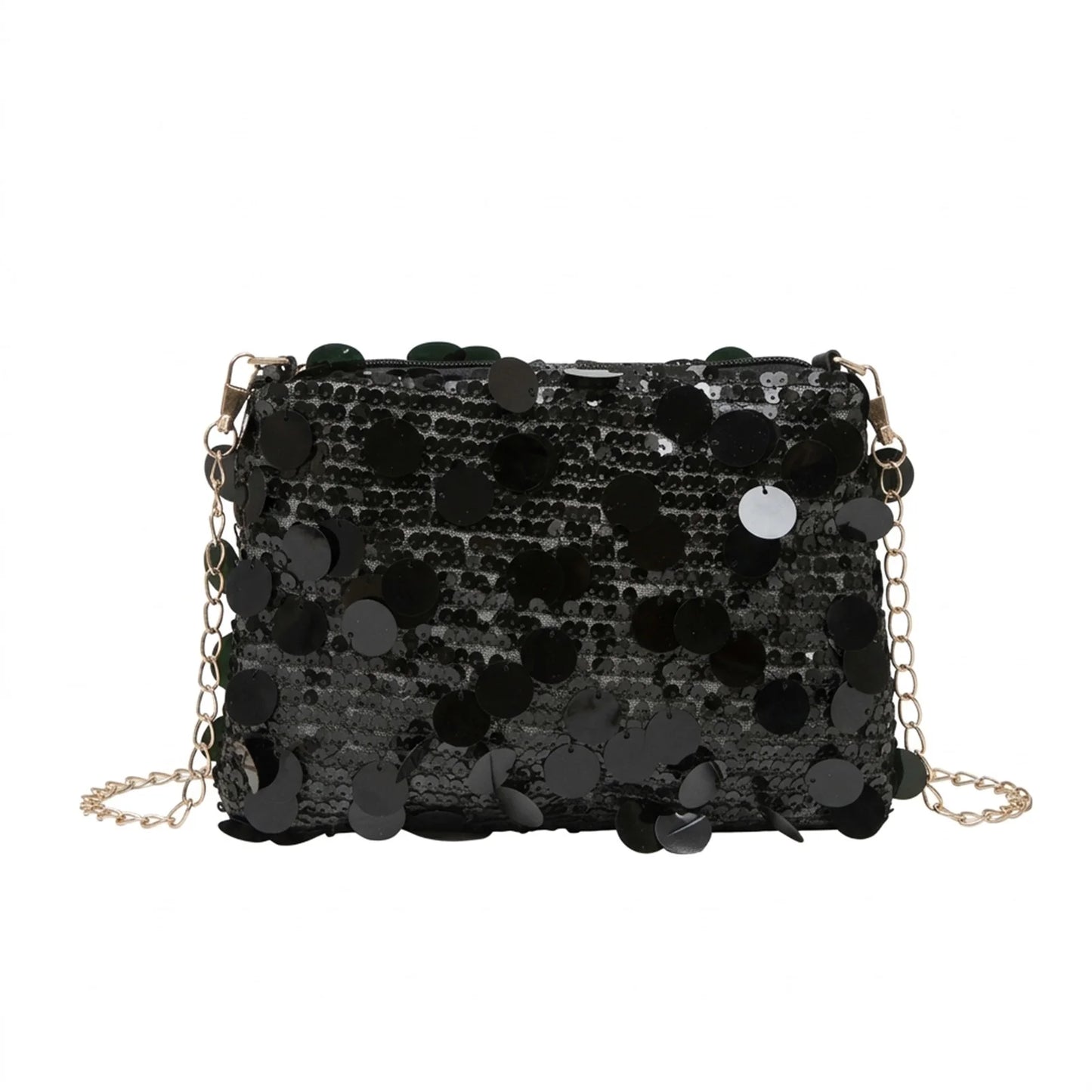 Women Sequins Crossbody Bag With Chain Strap And Colorful Patchwork Design Peaceful Pleasures Health and Wellness black
