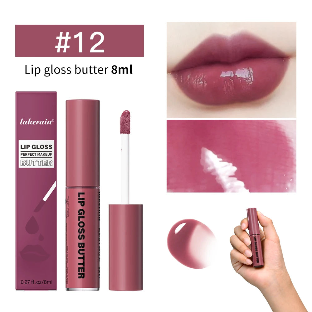 8ml Butter Non-stick Cup Gloss Lip Gloss Moisturizing Mirror Lip Gloss Lasting Color Lip glaze Dye Lip Liquid Makeup For Women Peaceful Pleasures Health and Wellness 12