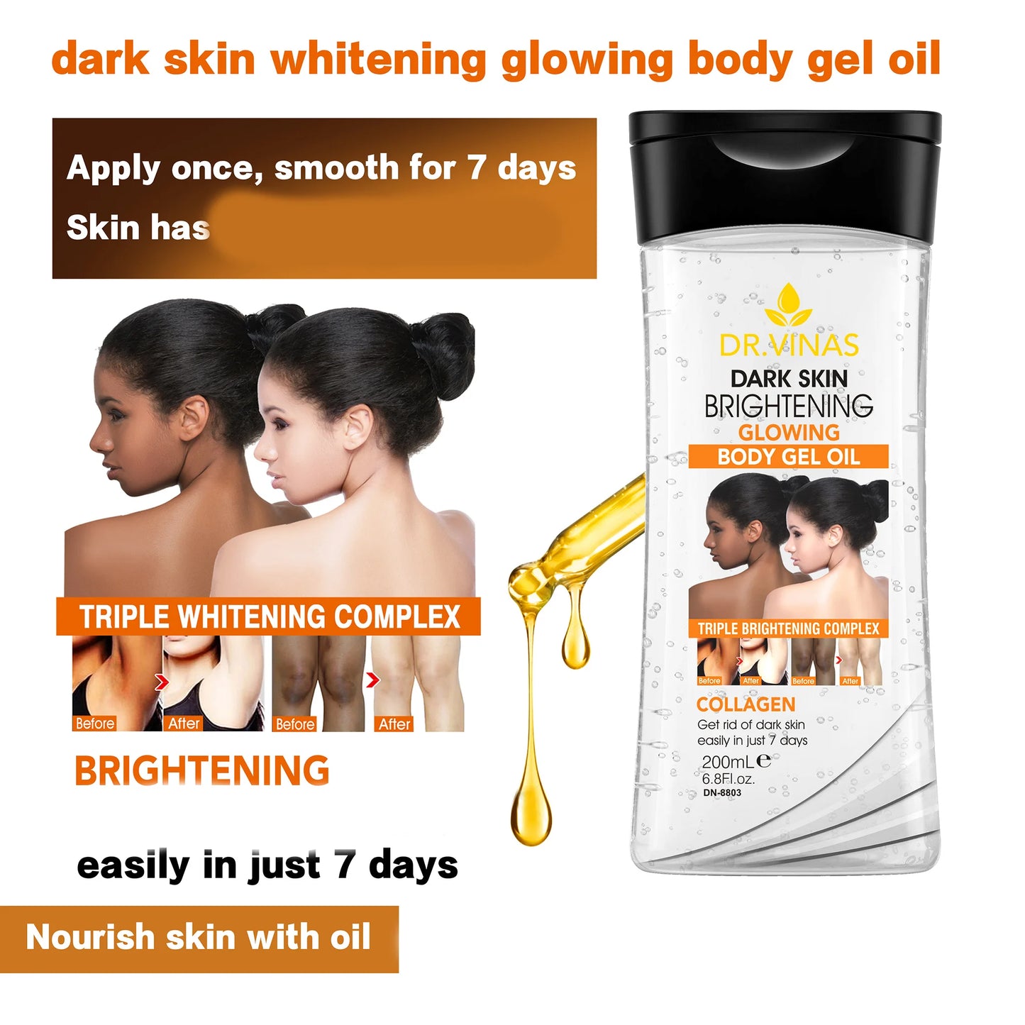 200ml WHITENING GLOWING BODY GEL OIL Body Essential Oil Skin Care Oil Moisturizing and Hydrating Care Suitable for All Seasons Peaceful Pleasures Health and Wellness