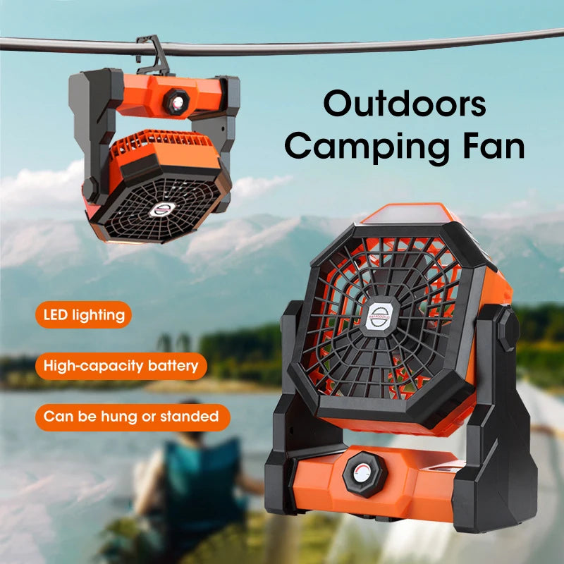 7800mAh Rechargeable Camping Fan with LED Light and Hook Portable Wireless Desktop Air Circulator for Outdoor Tent Car Trip Peaceful Pleasures Health and Wellness