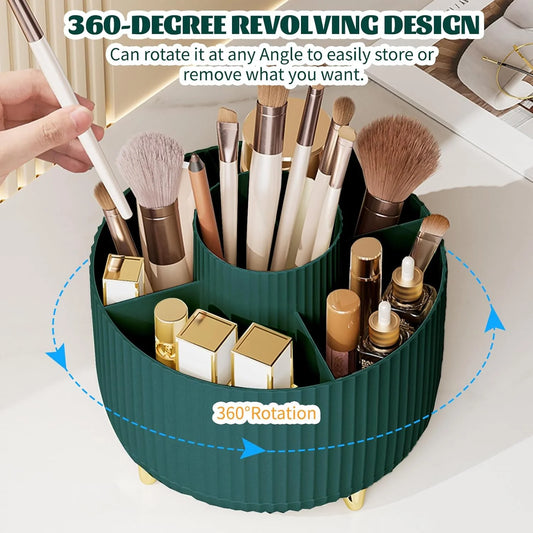 5 Slot 360° Rotating Makeup Brushes Holder Organizer Multi-Functional Desk Storage Cosmetics Storage for Vanity Desktop Bathroom Peaceful Pleasures Health and Wellness
