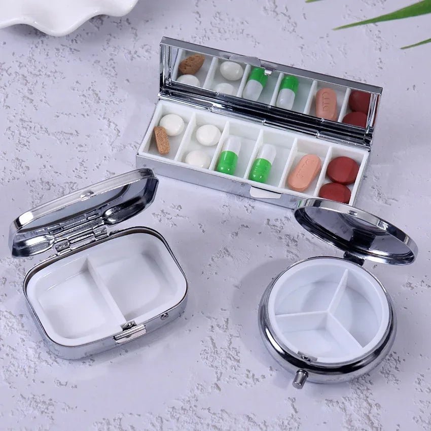 Portable Metal Pill Box with Splitter | Travel Medicine Organizer