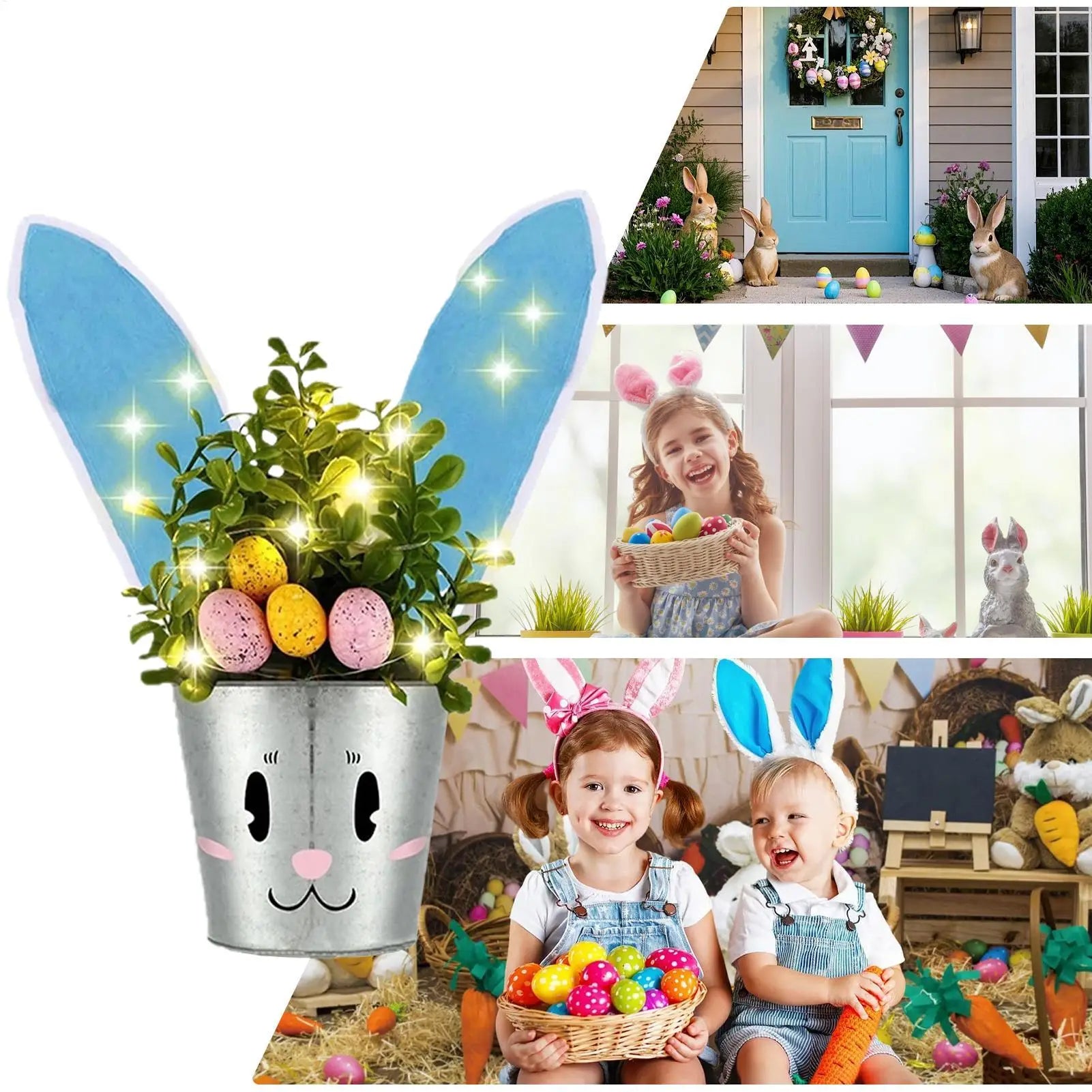 Funny Spring Decor with Lights Cute Easter Planter Pot Bunny Decor for Indoor Outdoor Home Living Room Bedroom Balcony Peaceful Pleasures Health and Wellness
