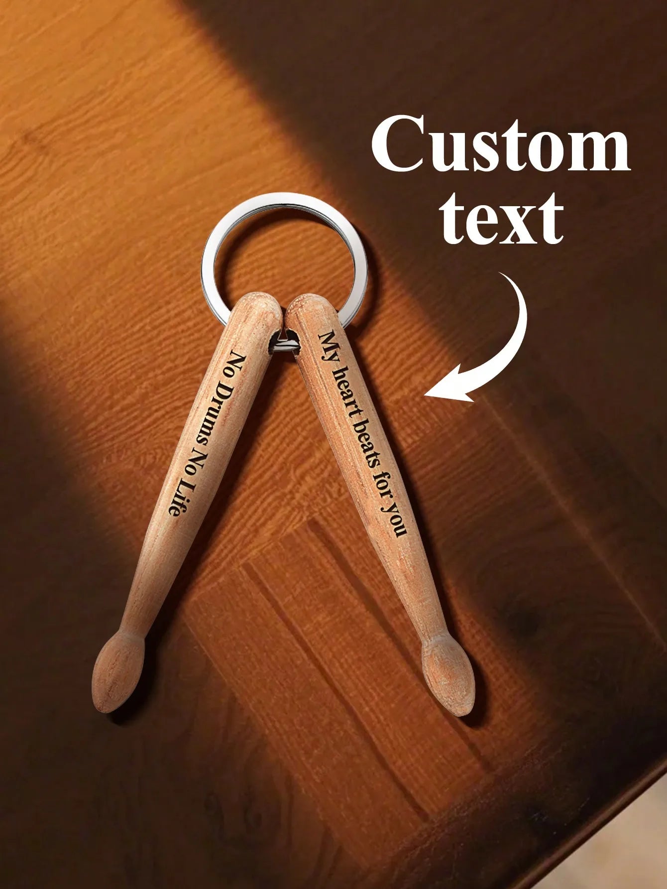 Custom Wooden Drumstick Keychain Personalized Engraved Keyring Gift for Drummers Couples Friends Birthday Anniversary Valentine Peaceful Pleasures Health and Wellness