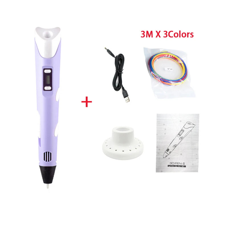 3D Pen 3D DIY Drawing Pen With LCD Screen Compatible PLA Filament Toys Safe 3D Pen for Children Kids Christmas Birthday Gift Peaceful Pleasures Health and Wellness Purple A China Mainland