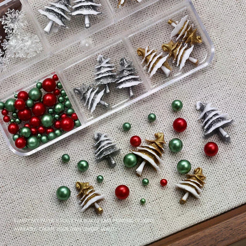 6 Grids/box Christmas Red/Green Bead Snowflake Nail Rhinestone Mixed Size Colorful Beads Nali Charms Christmas Manicure Jewelry Peaceful Pleasures Health and Wellness