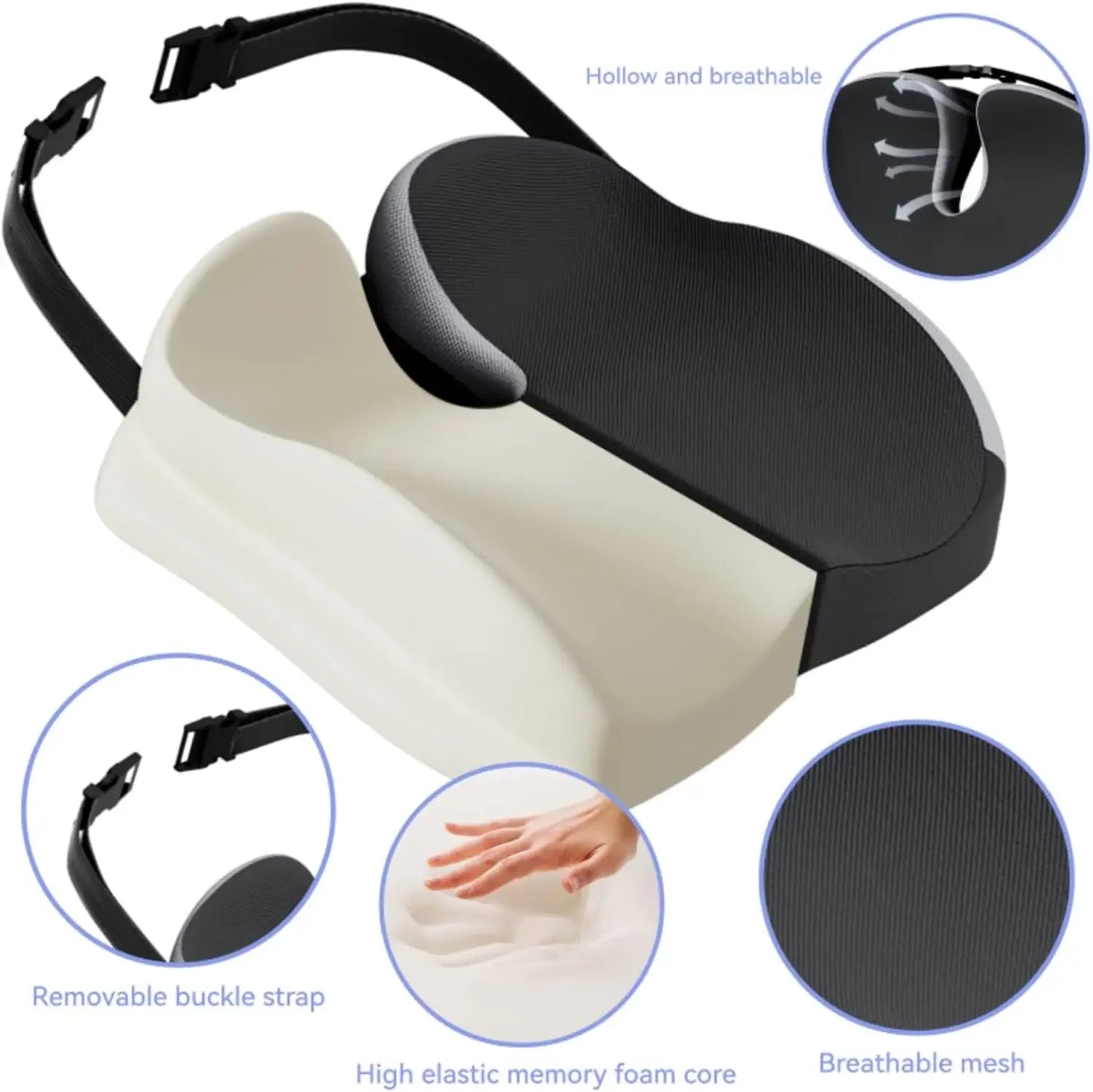 Memory Foam Seat Cushion for Office Chairs, Wheelchair, and Car Seats - Relieves Back and Tailbone Pain Peaceful Pleasures Health and Wellness