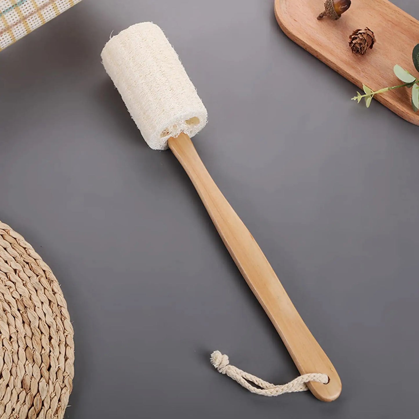 Loofah Back Brush with Long Wooden Handle – Body Scrubber