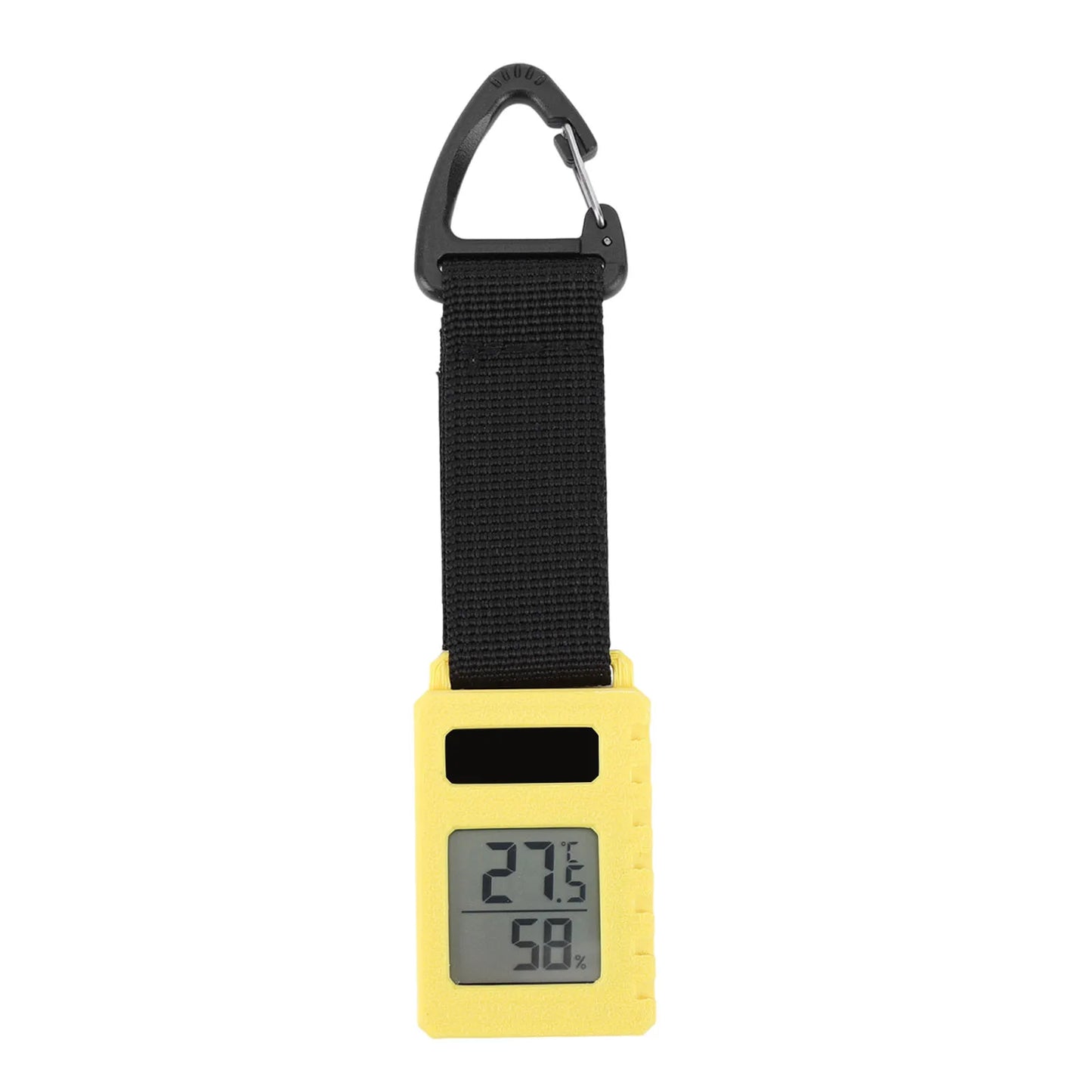 Portable Mini Thermometer with Carabiner Clip Temperature Humidity Meter Sensor Gauge Ultra Light 30g for Camping Hiking Travel Peaceful Pleasures Health and Wellness YELLOW