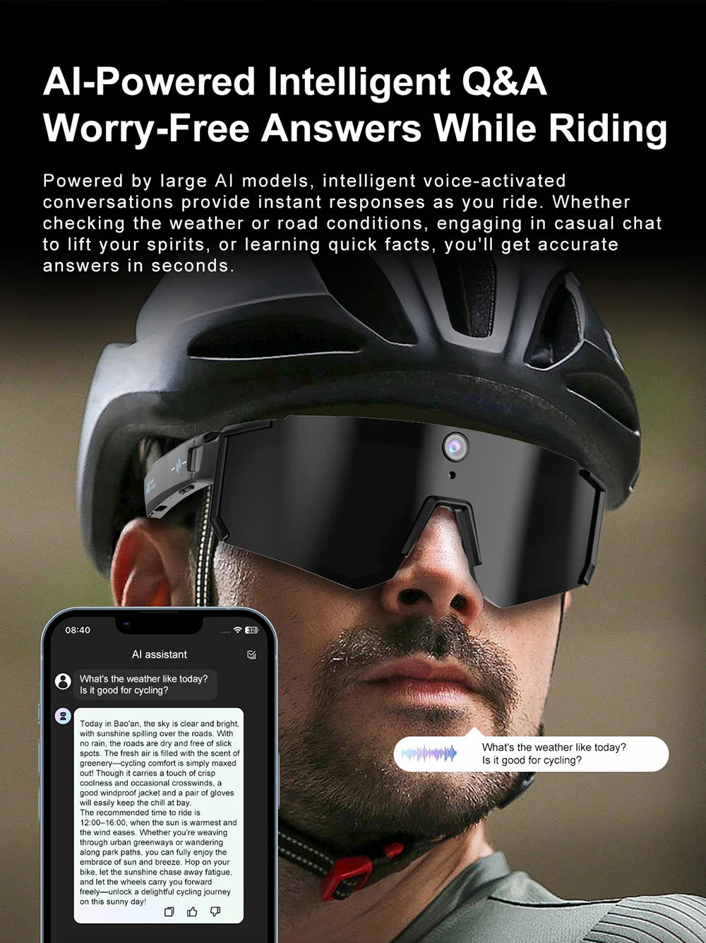 AI Smart Glasses 8MP HD Camera Video Recording WiFi 6 BLE 4.2 Bluetooth Call AI Translation Voice Assistant Anit UV WaterProof Peaceful Pleasures Health and Wellness