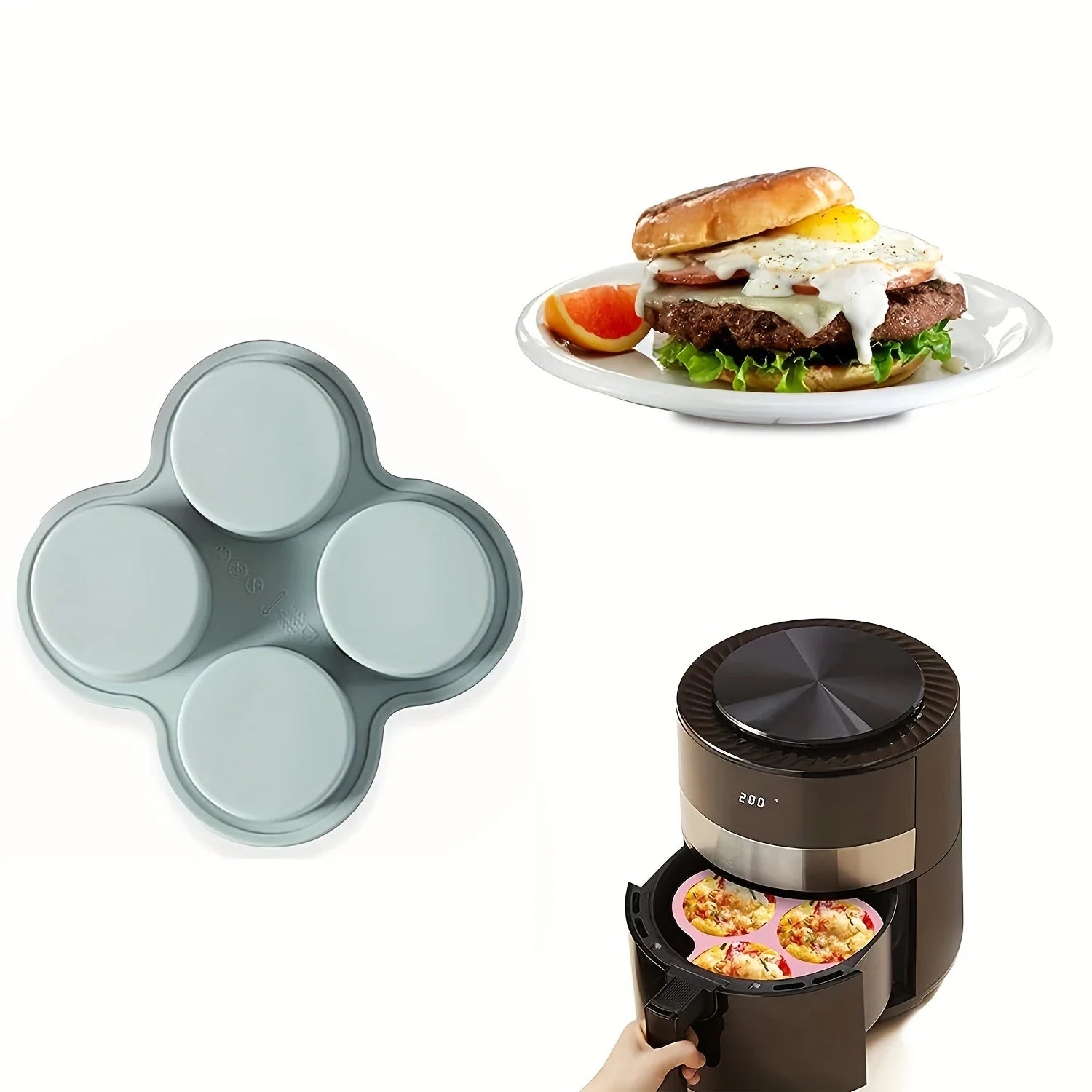 Air Fryer Egg Mold Round Shape Eggs Mold 4 Cavity Non-Stick Silicone Air Fryer Egg Pan Egg Steamer Cooking Mold Fried Egg Tool Peaceful Pleasures Health and Wellness