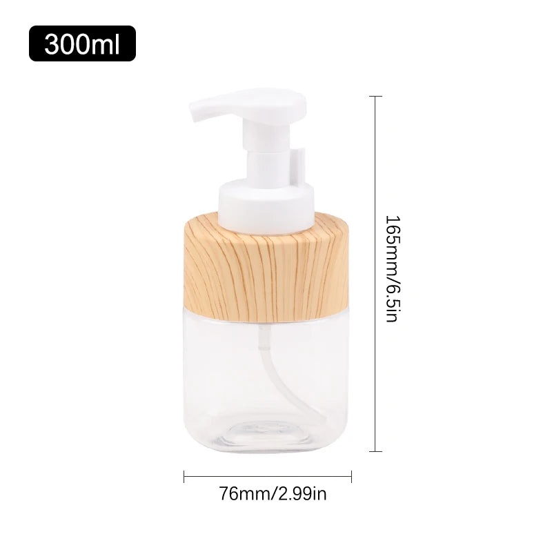 300/500ml Transparent Press Foaming Hand Soap Dispenser Empty Shower Gel Bottle Fcial Cleanser Mousse Container Travel Portable Peaceful Pleasures Health and Wellness 300ml wood