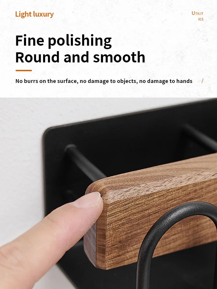 Wall-Mounted Wood Toothbrush Rack & Mug Holder with Squeezer