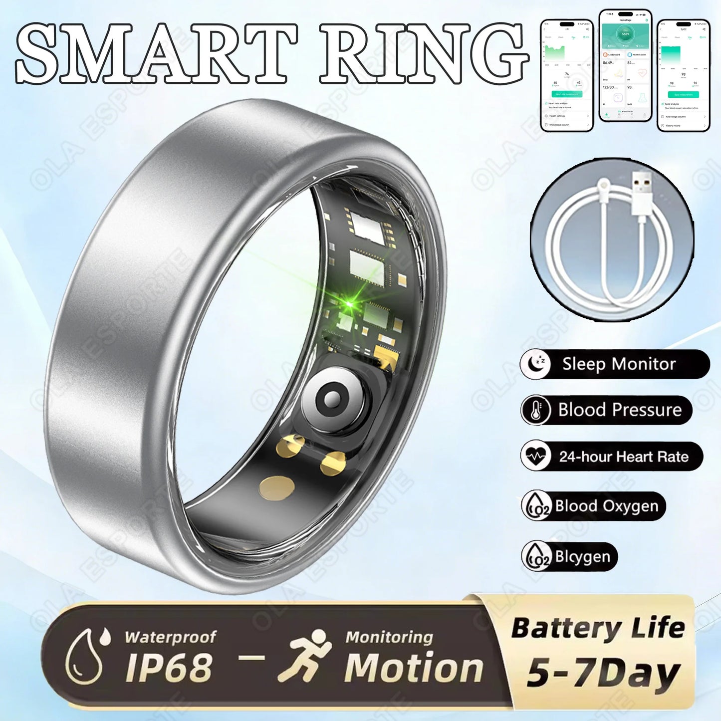 Smart Ring | Heart Rate, Sleep & SpO₂ Tracker | Android iOS