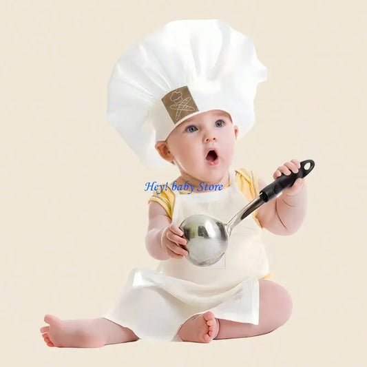 Newborn Baby Chef Hat & Apron Photography Prop Set | 0–9 Months Baby Photo Prop Set Peaceful Pleasures Health and Wellness White 6 to 9M CN