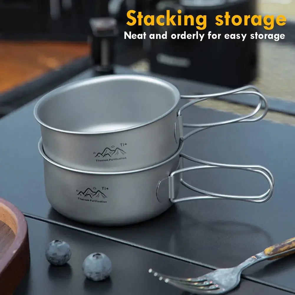 Titanium Camping Cookware Set Ultralight Pot Pan Bowl with Handle for Backpacking Hiking Outdoor Picnic Cooking Utensils Peaceful Pleasures Health and Wellness