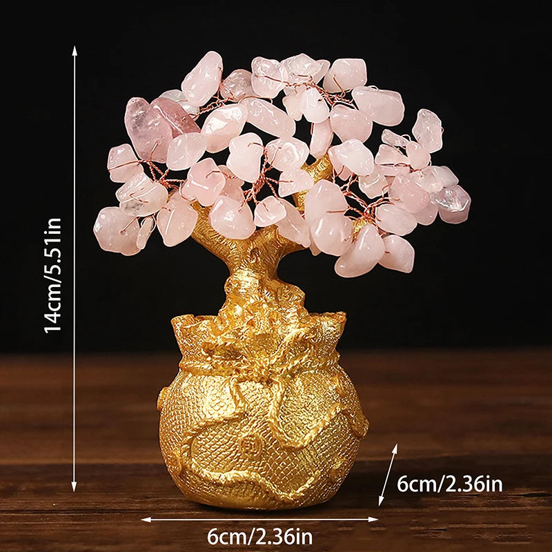 Yellow Crystal Money Tree Feng Shui Wealth Bonsai Ornament