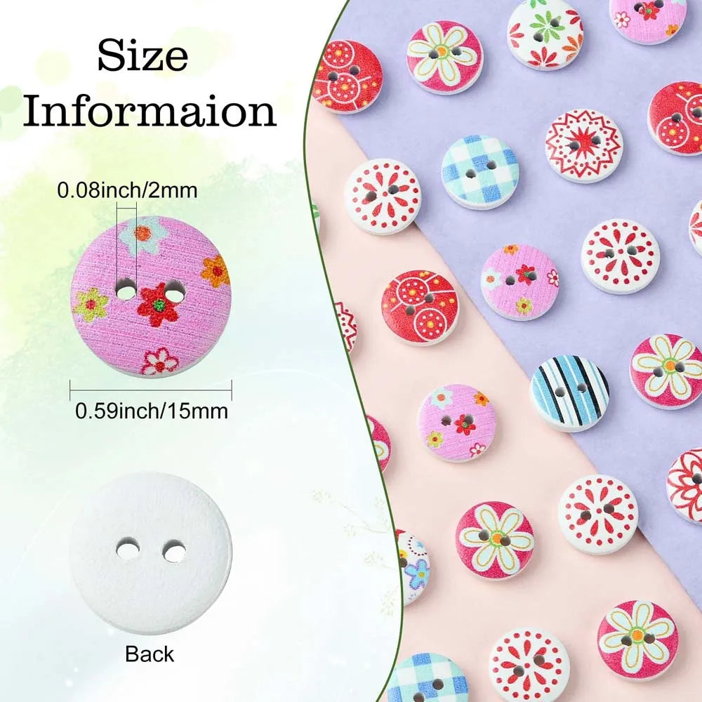 Mixed Flower Wood Buttons for Sewing & DIY Crafts – 50/100pcs