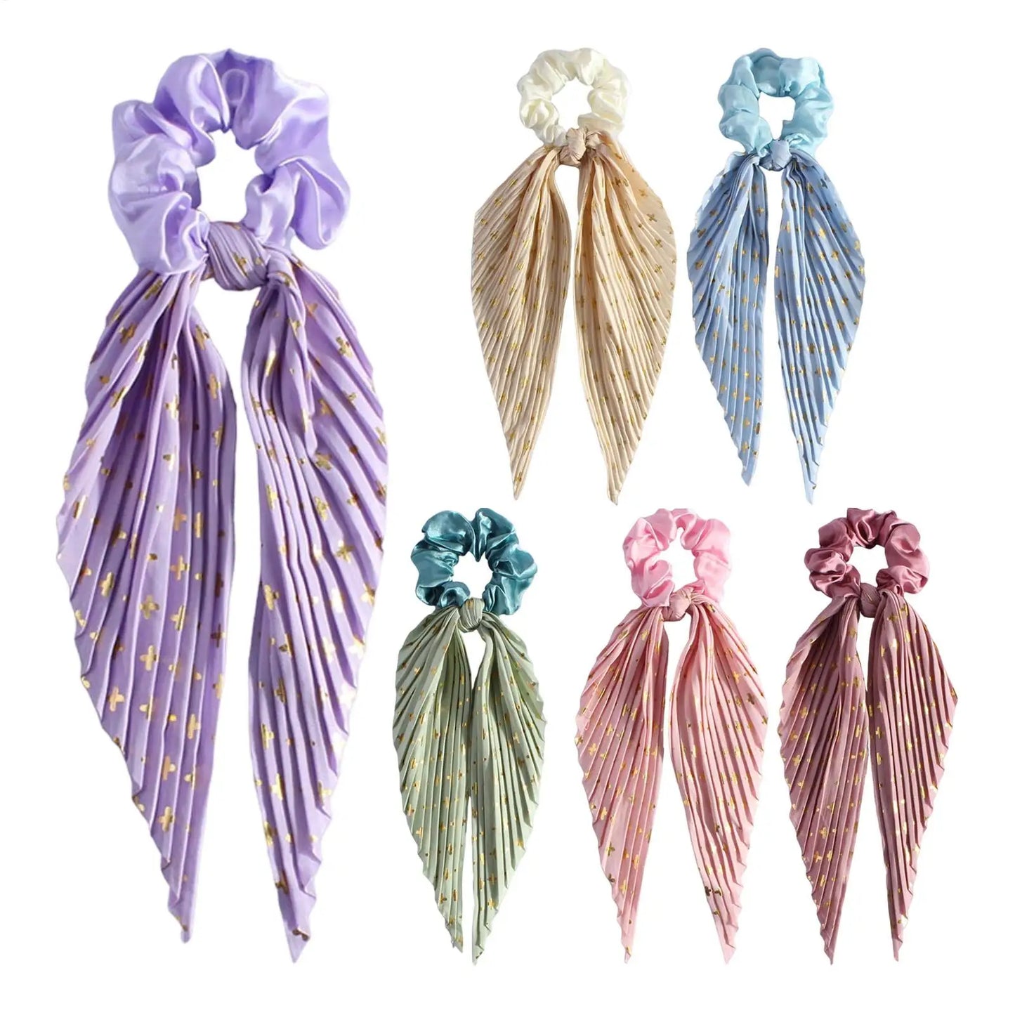 Satin Ribbon Bow Scrunchie – Flower Print Hair Tie for Women
