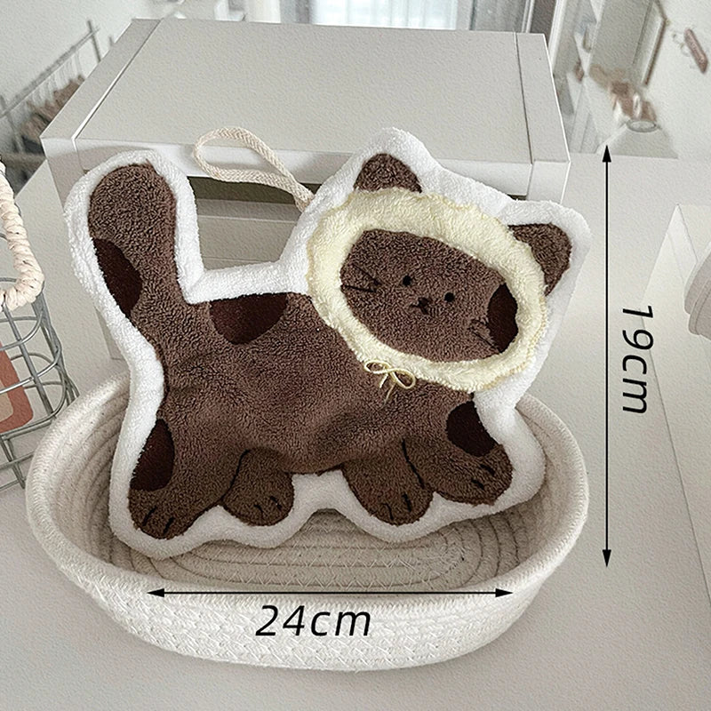 Hanging Style Thickened Pet Cat Super Absorbent Cute Cartoon Hand Towel Coral Fleece Kitchen Bathroom Practical Home Furnishings Peaceful Pleasures Health and Wellness A