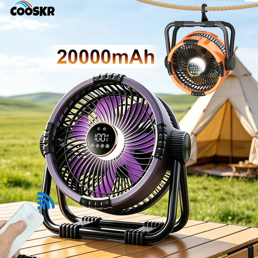 Portable Camping Fan Wireless Tent Ceiling Fan 20000mAh Rechargeable Air Circulatior Outdoor Table Fan with Light Remote Control Peaceful Pleasures Health and Wellness