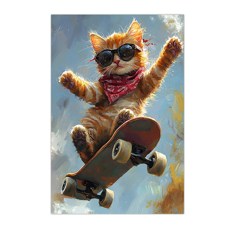 Animal Wall Art, Nordic Cool Skateboard Cat Street Style Canvas Painting, Trendy Poster Print for Bedroom Living Room Wall Decor Peaceful Pleasures Health and Wellness 04 50x70cm NoFrame China Mainland