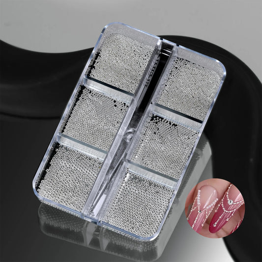 Alloy Small Steel Beads Nail Art Decoration Kit 6 Grids Gold Silver Mixed Colors Diy Manicure Charms For Home Salon Use Peaceful Pleasures Health and Wellness