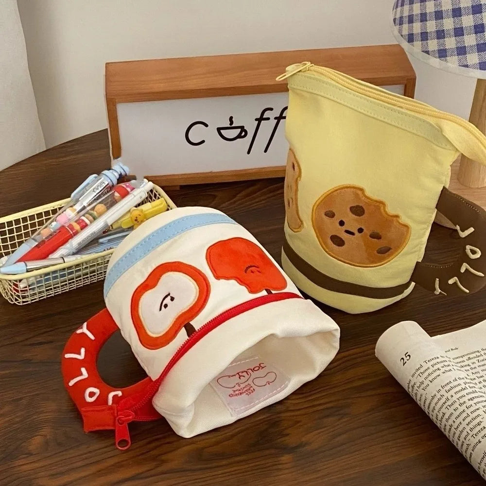 Desktop Storage Cartoon Stationery Bag Cookies Fruits Water Cup Shape Korean Style Pencil Case Y2K Ins Style Large Capacity Peaceful Pleasures Health and Wellness