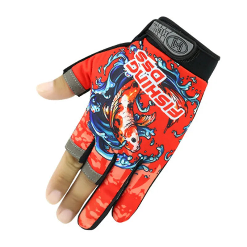 Fishing Flina Gloves for Men and Women Three Fingers Exposed Spring and Summer Breathable Thin Sports Anti-slip Gloves Peaceful Pleasures Health and Wellness Koi Red