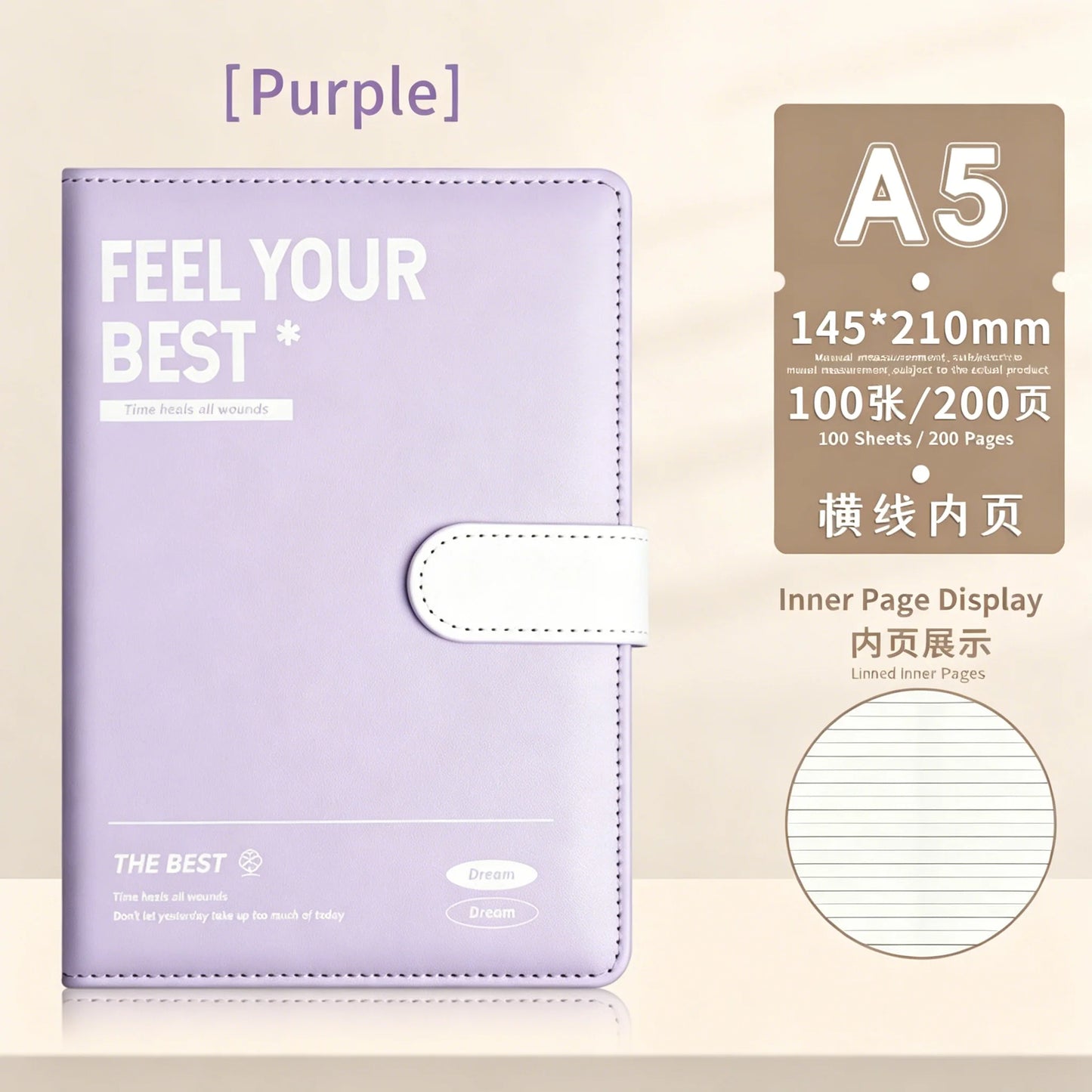 A5 PU Leather Notebook Magnetic Buckle Waterproof Cover 200 Pages