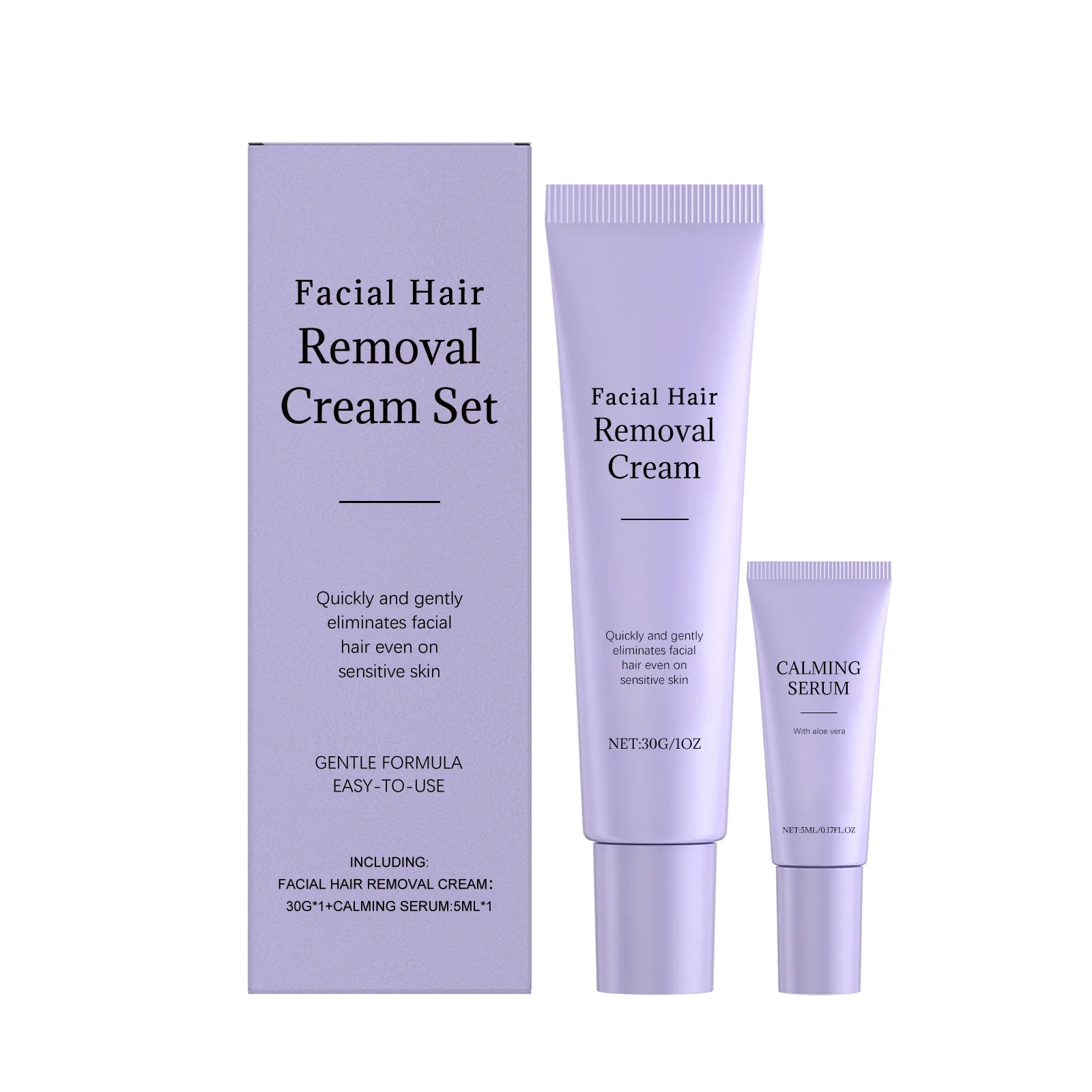 Face Hair Remove Cream Calming Serum Kit Painless Remove Hair Smooth Skin Repair Shave Discomfort Facial Body Hair Removal Kit Peaceful Pleasures Health and Wellness 1 set Boxed