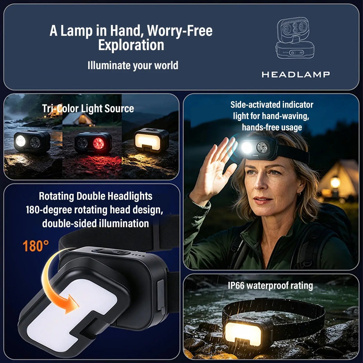 Head Lamp 14 Modes Rechargeable LED Headband Flashlight 900 Lumen Waterproof Head Light for Camping Hiking Fishing Walking Night Peaceful Pleasures Health and Wellness