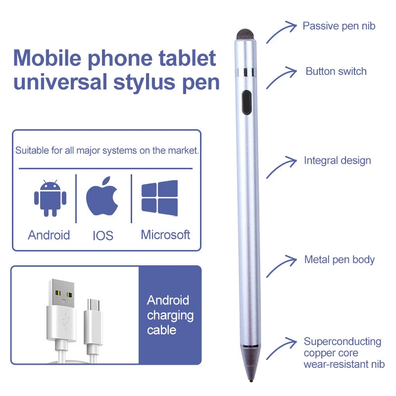 Touch Pencil For Cell Phone Accessories Stylus For android Universal Capacitive Pencil Stylus Pen For Tablet Stylus For Xiaomi Peaceful Pleasures Health and Wellness Silver(1pcs)