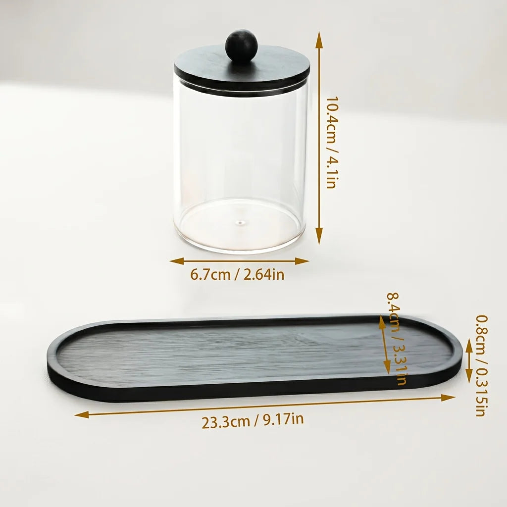 3-Pack Q-Tip Holder & Apothecary Jar Set with Tray – Cotton Swab & Dental Floss Organizer
