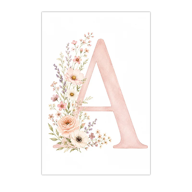 Custom Alphabet Wall Art Floral Rainbow Letter Canvas Painting Pink Poster Print Kids Room Wall Decor Peaceful Pleasures Health and Wellness