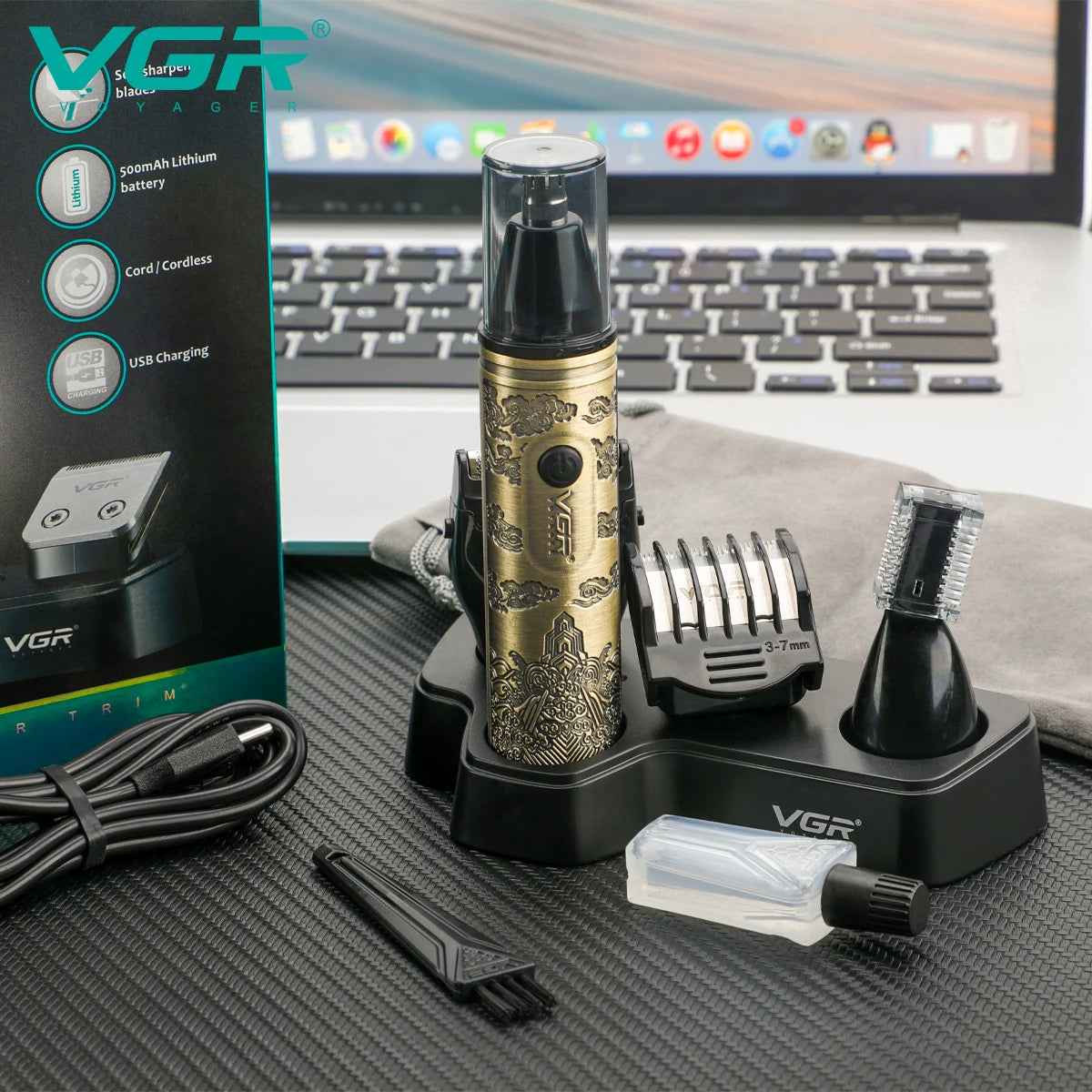 VGR 621 4-in-1 Hair Cleaning Set for Men: Shaver, Carving, Haircutting, Pushing, Metal Nose Hair Trimmer, Electric Shaver Peaceful Pleasures Health and Wellness