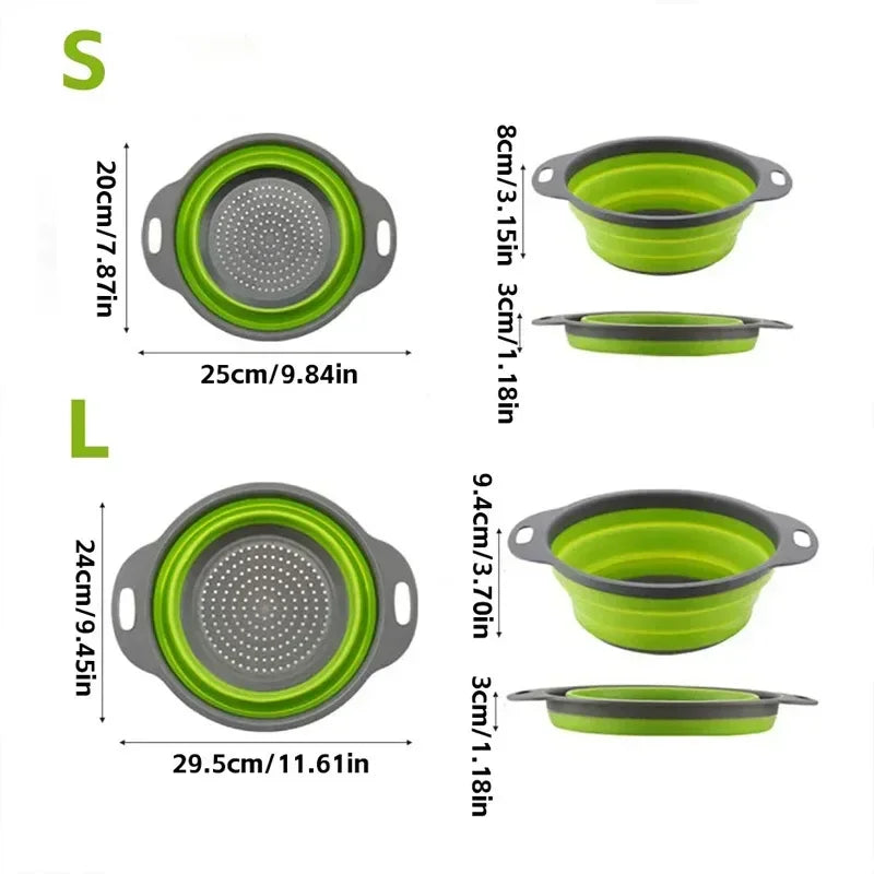 Silicone Folding Drain Basket Fruit Vegetable Washing Basket Foldable Strainer Colander Collapsible Drainer Kitchen Storage Tool Peaceful Pleasures Health and Wellness