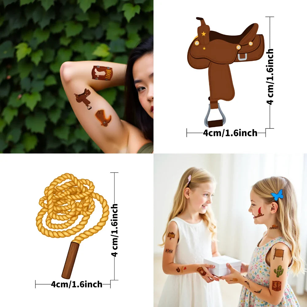 63-Piece Waterproof Temporary Tattoos – Western Cowboy Stickers