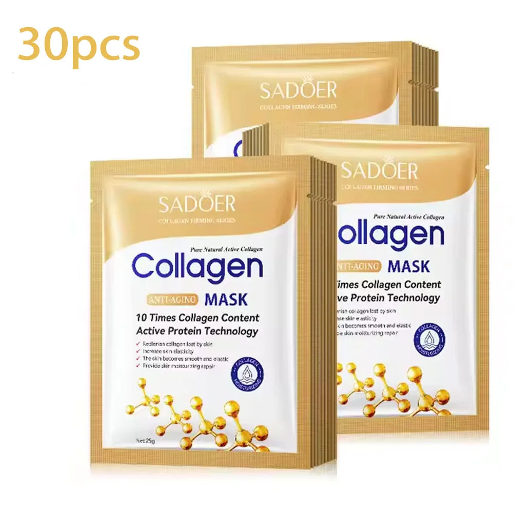 5/10/20/30pcs SADOER Collagen Face Mask Firming Moisturizing Repair Brightening skincare Face Sheet Mask Facial Masks Skin Care Peaceful Pleasures Health and Wellness 30pcs