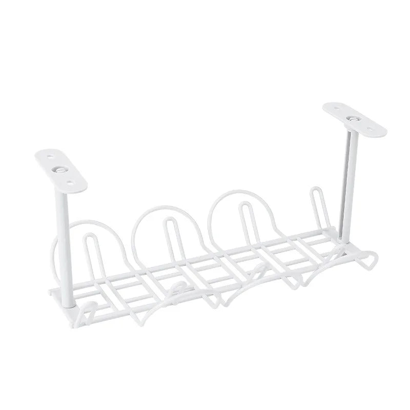 Plastic Storage Rack Cable Organizer Desk Set Rack Shelf Table Bottom Socket Holder Hanging Rack Office Stationery Holder Peaceful Pleasures Health and Wellness WHITE