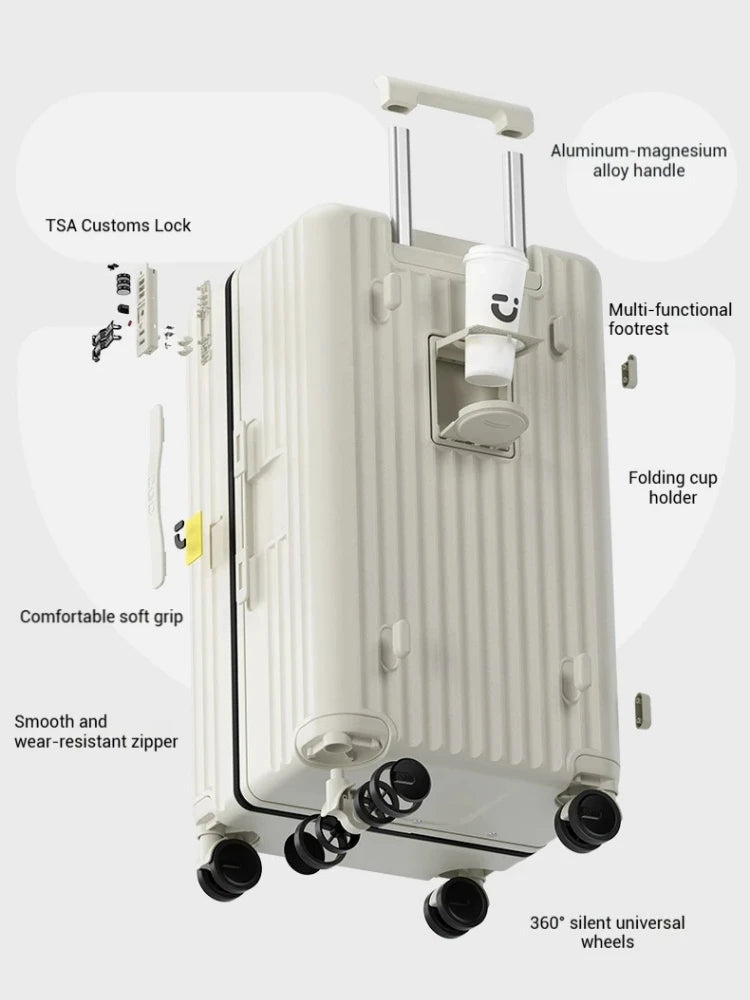 Large Capacity Travel Luggage Aluminum frame Suitcase Trolley Case 22/26/28 inch Travel Suitcase with Cup Holder Boarding Case Peaceful Pleasures Health and Wellness