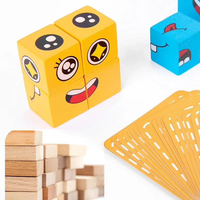 Kids Wooden Emotion Cube Puzzle Game | Montessori Toy Ages 3–12
