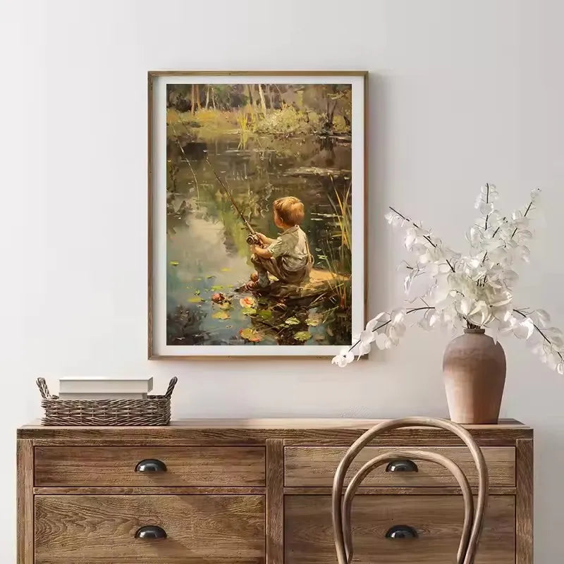 Retro Fishing Boys Canvas Wall Art | Farmhouse & Nursery Decor