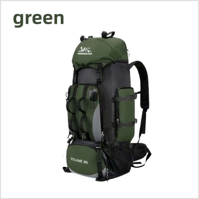 Large-capacity 90-liter men's waterproof hiking camping backpack, hiking backpack, hiking travel bag, travel sports bag Peaceful Pleasures Health and Wellness green bag