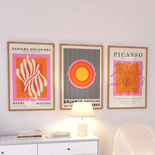 3-Piece Orange Bauhaus & Picasso Canvas Wall Art Print Set Canvas Wall Art Set Peaceful Pleasures Health and Wellness G5351-3pcs 21x30cm Black Framed